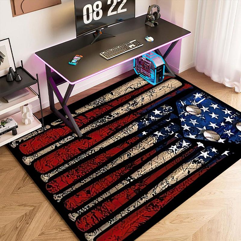 1pc American Flag, Baseball, and Guitar Carpet Rug for Living Room Bedroom Home Sofa Decoration,Kids Play Non-slip Floor Mat