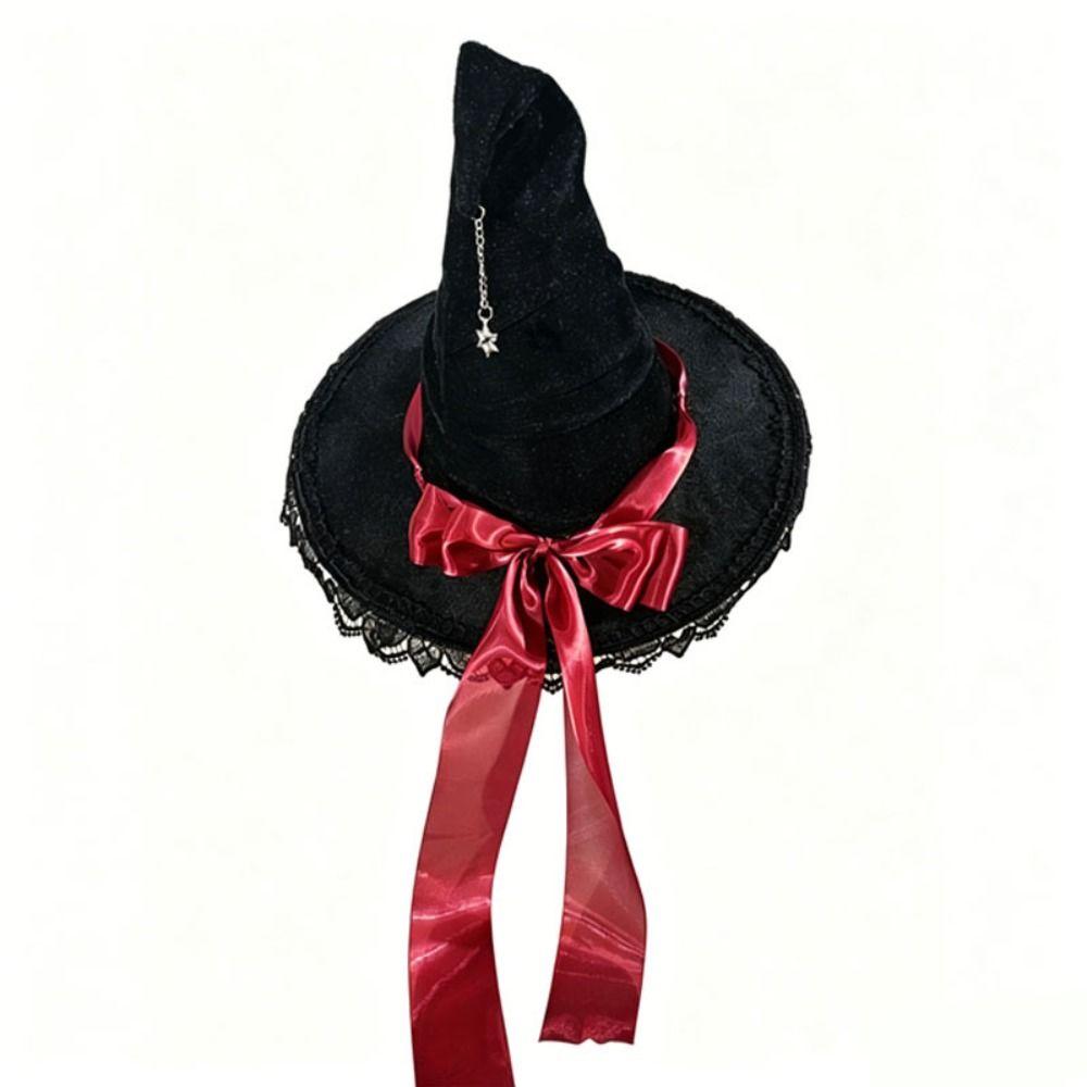 Star Pendant Lolita Witch Hat Lace Wizard Cap Party Headwear Halloween Hat Masquerade Ball