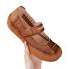 Fashion Women’s Genuine Leather Comfort Flats Hollow Mary Jane Shoes Fashion Lightweight Soft Hook Loop Nurse Shoes Woman Strap Moccasin