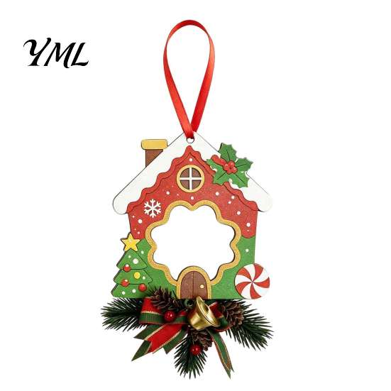 Holiday Home Decorations Wooden Christmas Tree Ornaments, 2D Stocking House Shaped Photo Frame Hanging Gift Tags Decor, Xmas Ornament for Family
