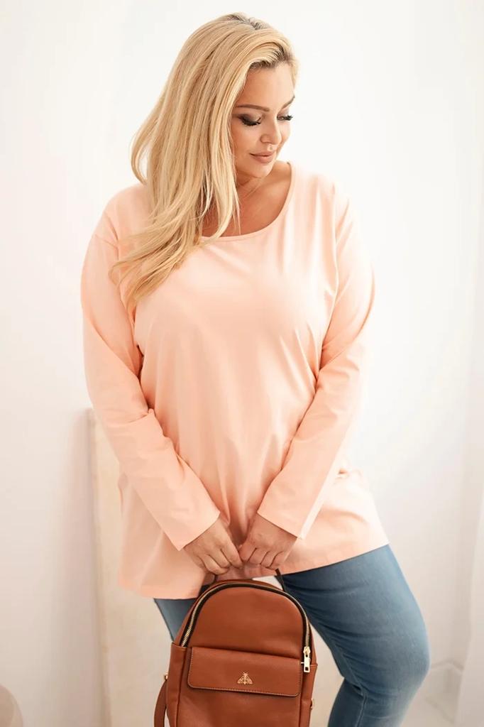 Bluzka Damska Plus Size Z Dekoltem W Łódkę Morelowa 2Xl/3Xl