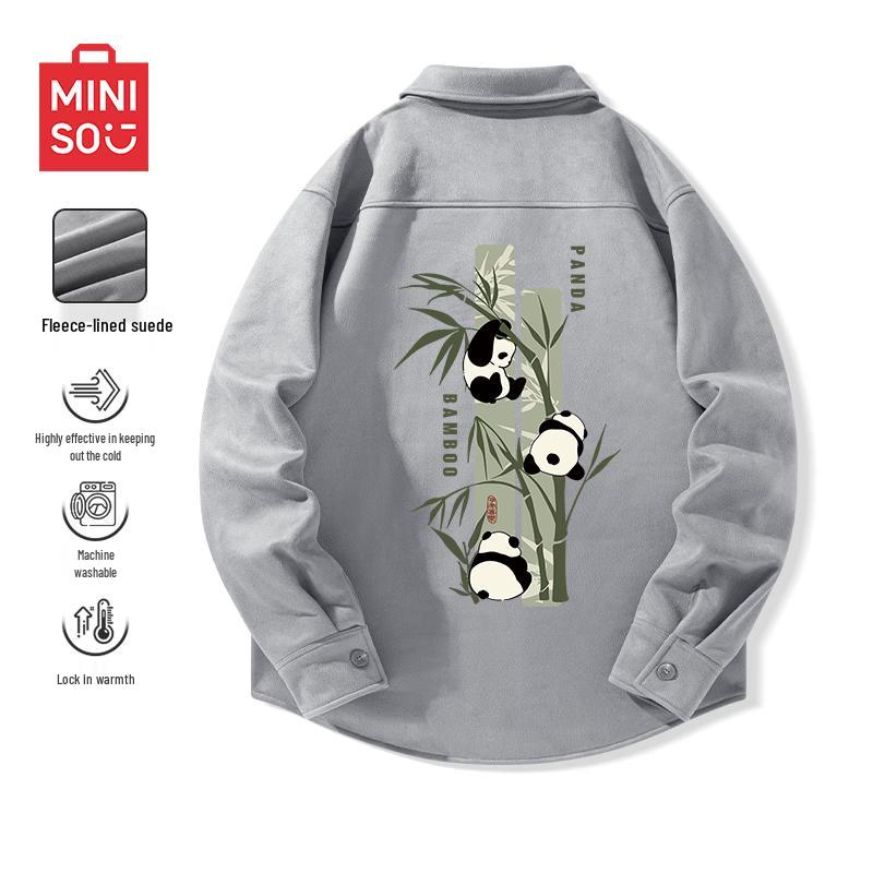 

MINISO Men s Fleece-Lined Loose Fit Casual Shirt Jacket XL