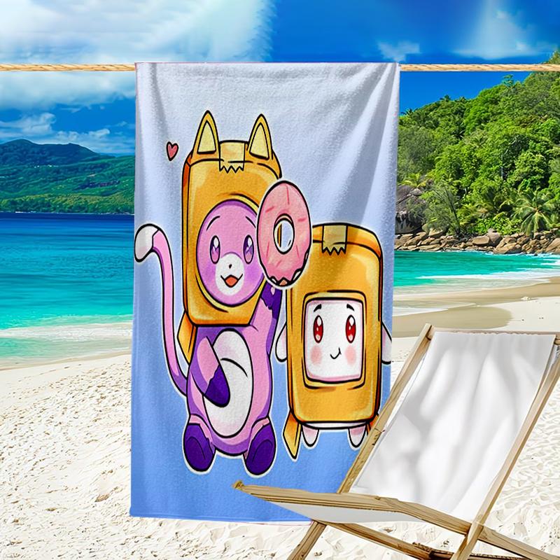 proof beach towel with a Lankybox Foxy and Rocky3 pattern - soft,absorbent,quick-drying,machine washable - perfect for swimming,camping,bathing