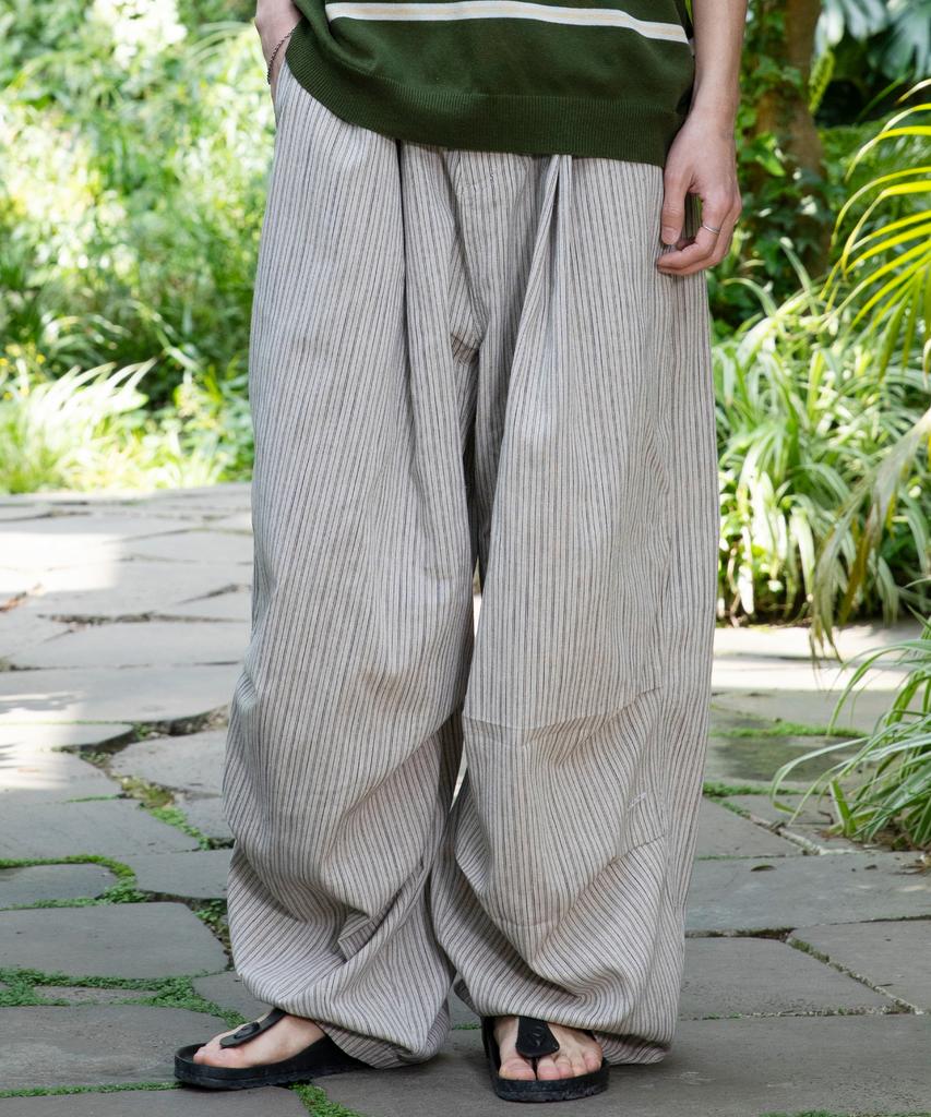 GLACK Gp139 Striped Linen Easy Pants (Beige)