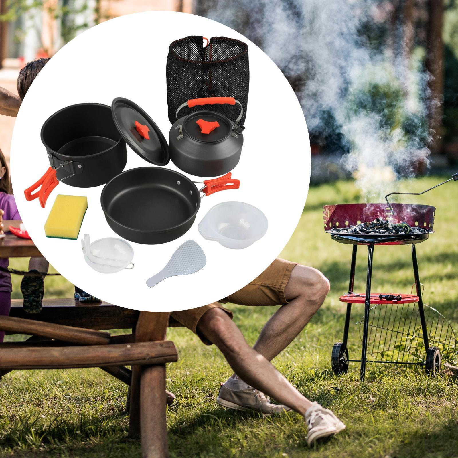 

Посуда для кемпинга, Набор для приготовления пищи, Складная ручка, Алюминиевый сплав, Сковорода, Чайник, Котелок Black Handle