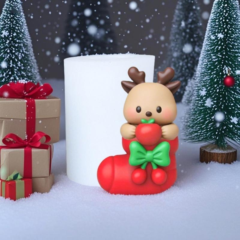 Festival Silicone Christmas Deer Boot Candle Mould for Craft and Holiday Decorations