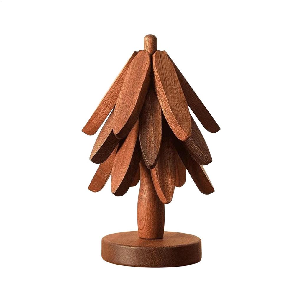 4PCS Christmas Tree Design Stand pine Wooden Trivets Decorative Anti Scald Heat Resistant Table Mat Coaster Wood Placemats Pot