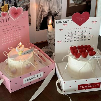 Qixi Valentine's Cake Box with Ribbon and Candle for Couples