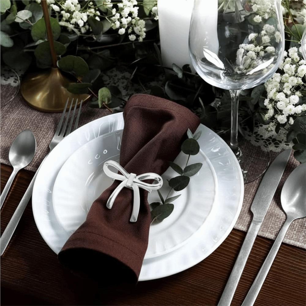 6 pcs Luxury Bow Napkin Ring Gold / Silver Serviette Ring Elegant Napkin Buckle Western Restaurant