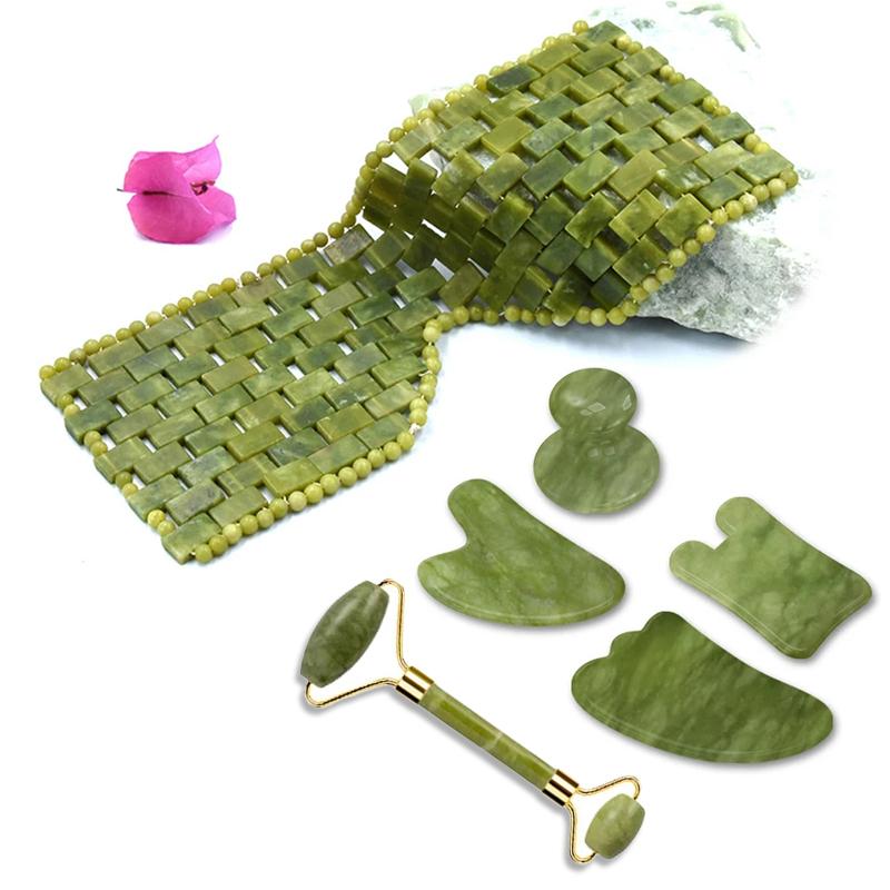 Natural Cooling Sleep Mask Jade for Eye Face Massage Stone Jade Roller Gouache Scraper Massager Set Skin Care Tools
