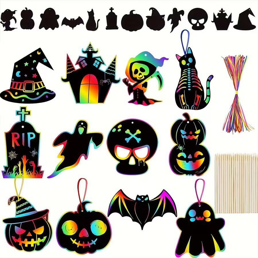 Halloween DIY Handmade Colorful Scratch Art Paper for Kids' Decoration