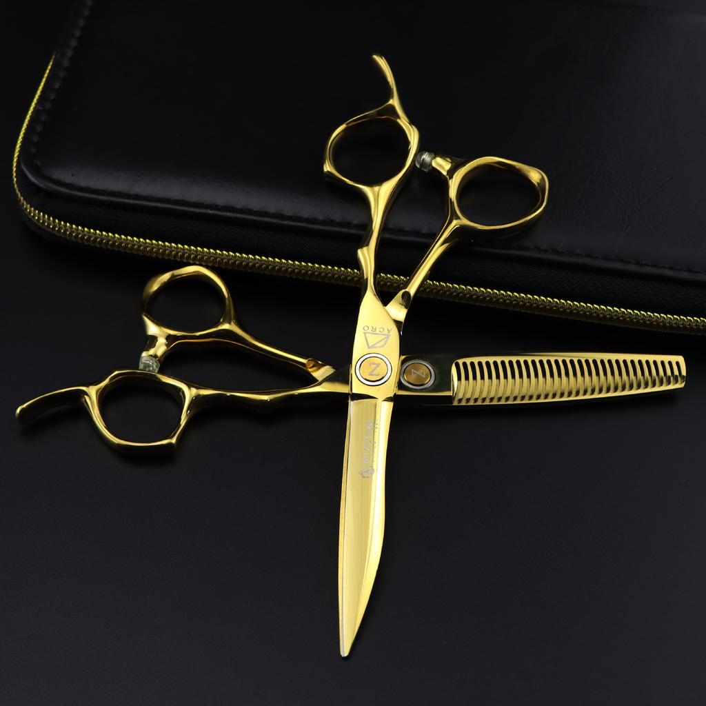 6,0 palce FM-20 zlatá, vodní zrno, nůžky na vlasy, nůžky na vlasy, rovné nůžky, nůžky na ofinu, zubové nůžky