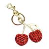 Sparkling 3D Cherry Keychain Charm Bag Accessory Fashionable Rhinestones Fruit Shaped Key Ring Ornament for Women