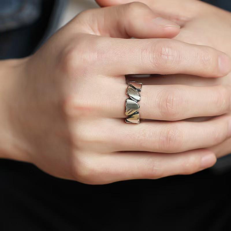 Adjustable Open Ring Men Women Vintage Geometric Textured Band Plated Retro Unisex Jewelry