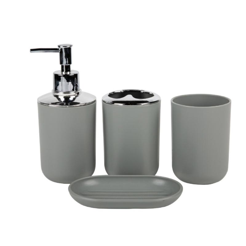 Organizzatori da Bagno Contemporanei Set da 4 Pezzi in Plastica Portaspazzolino Dispenser di Sapone Vassoio con Design Moderno Bianco