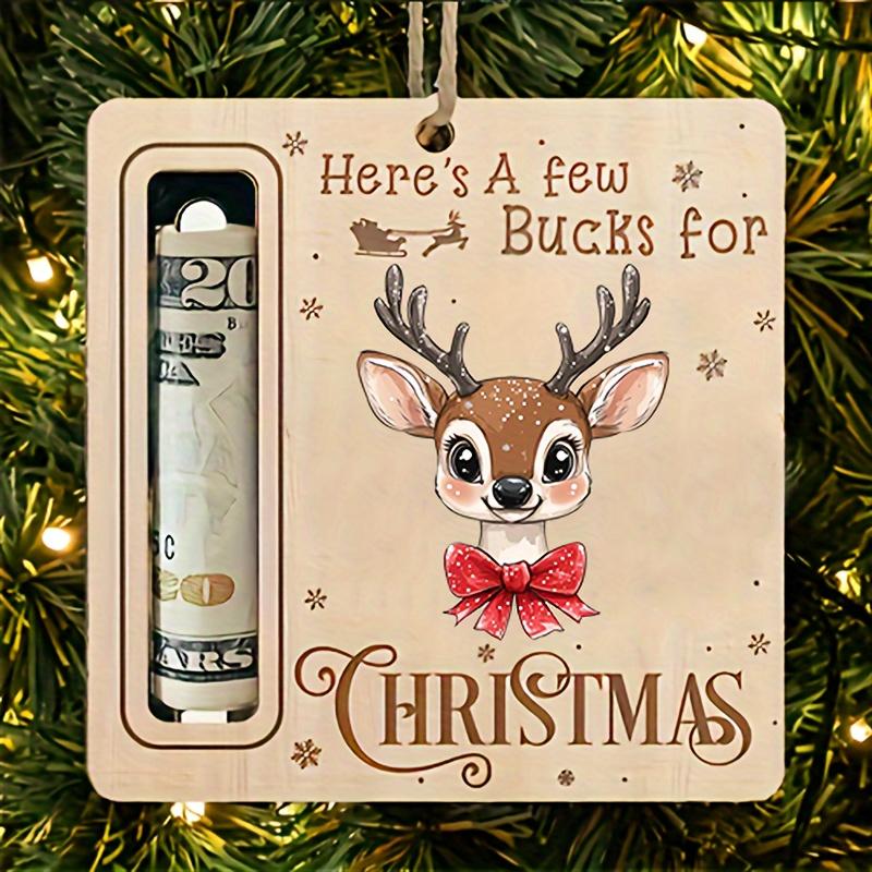 4pcs Christmas Gift Money Holder Ornament - Wooden Festive Tree Accessory with Santa, Reindeer Design, Christmas Party Ornaments