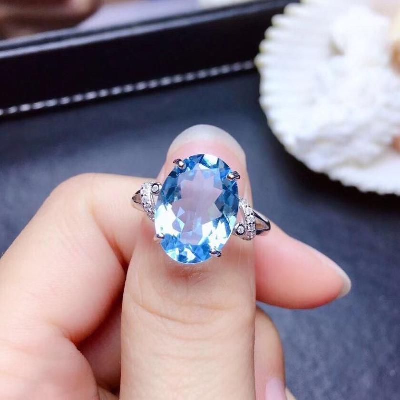 2026 Goose Egg-shaped Sea Blue Topaz Pendant, Female Inlaid Zircon, Open Ring Necklace.