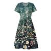 Women's Summer Casual Fashion Print Pocket Short Sleeve V-Neck Swing Dress