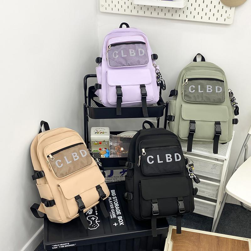 Three-Piece Backpack Set Large Capacity Student Schoolbag Women Solid Color Backpack with Lunch Bag Pen Bag