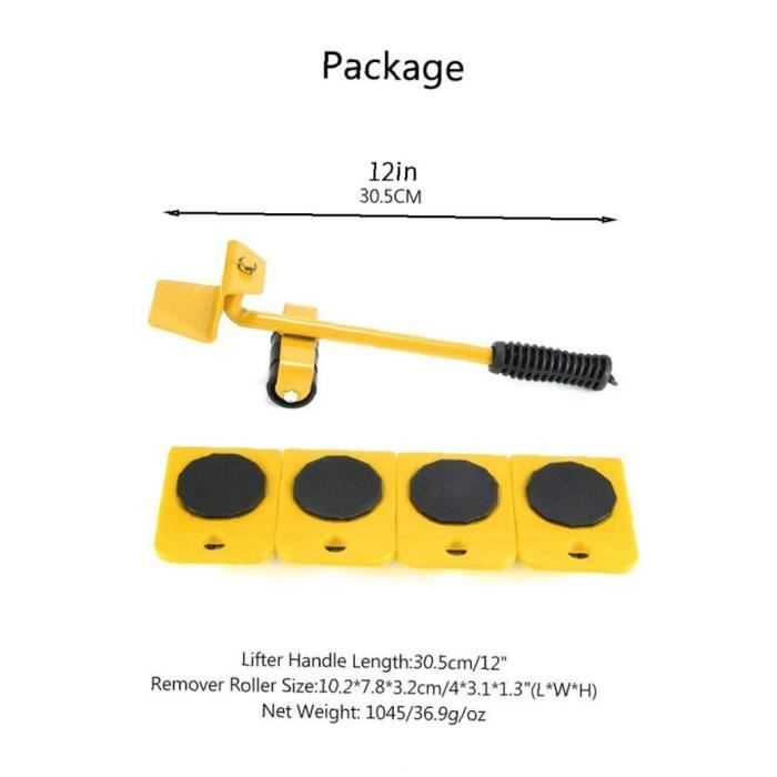 Furniture Lifter Mover Tool Set Slider Rouleau robuste pour canapés Couches Réfrigérateurs 5pcs Jaune