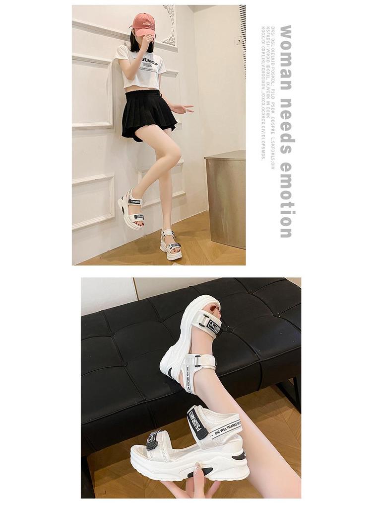 2025 Summer Women's Lightweight Velcro Wedge Sandals – Comfortable Thick-Soled, Flat Bottom Casual Beach Footwear for Students