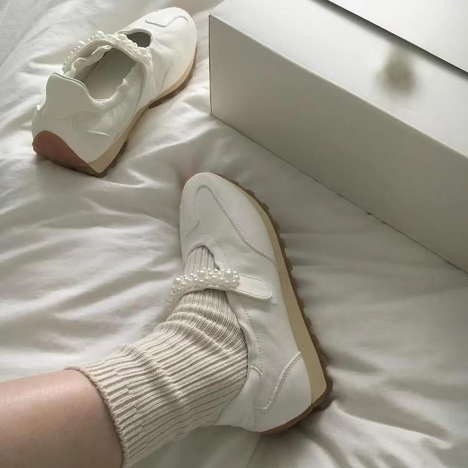 Sheepskin version~ Ballet satin Velcro inner height increase Mary Jane casual shoes women's spring and summer