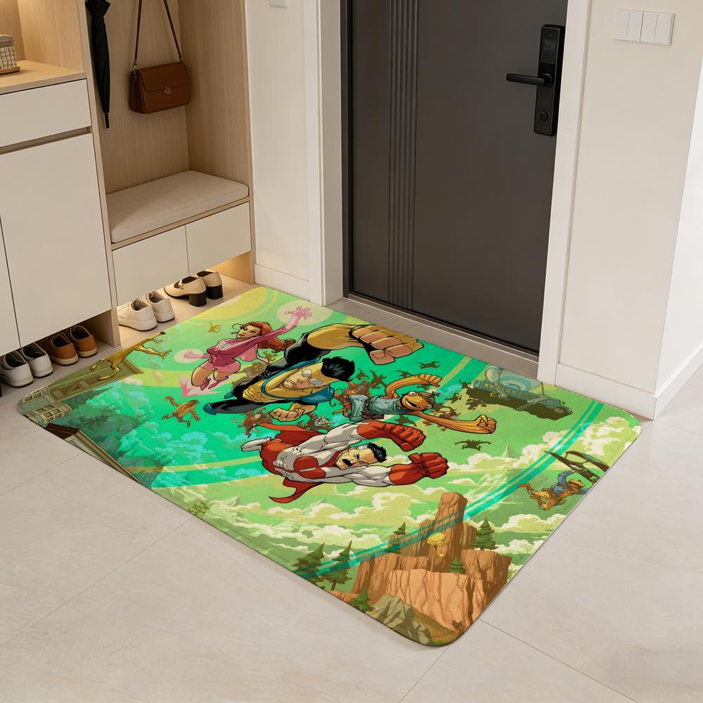 Tappetino da Pavimento Eroe Invincibile Anime Tappetino per Porta in Flanella Antiscivolo Assorbente Lavabile Tappeto da Interno per Casa