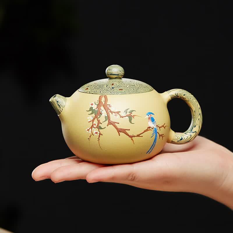 Yixing Zisha Xishi Teapot with Joyful Magpies Clay Art