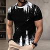Men Plus Size Round Neck Short Sleeve T Shirt Black White Printed Pullover Straight Hem