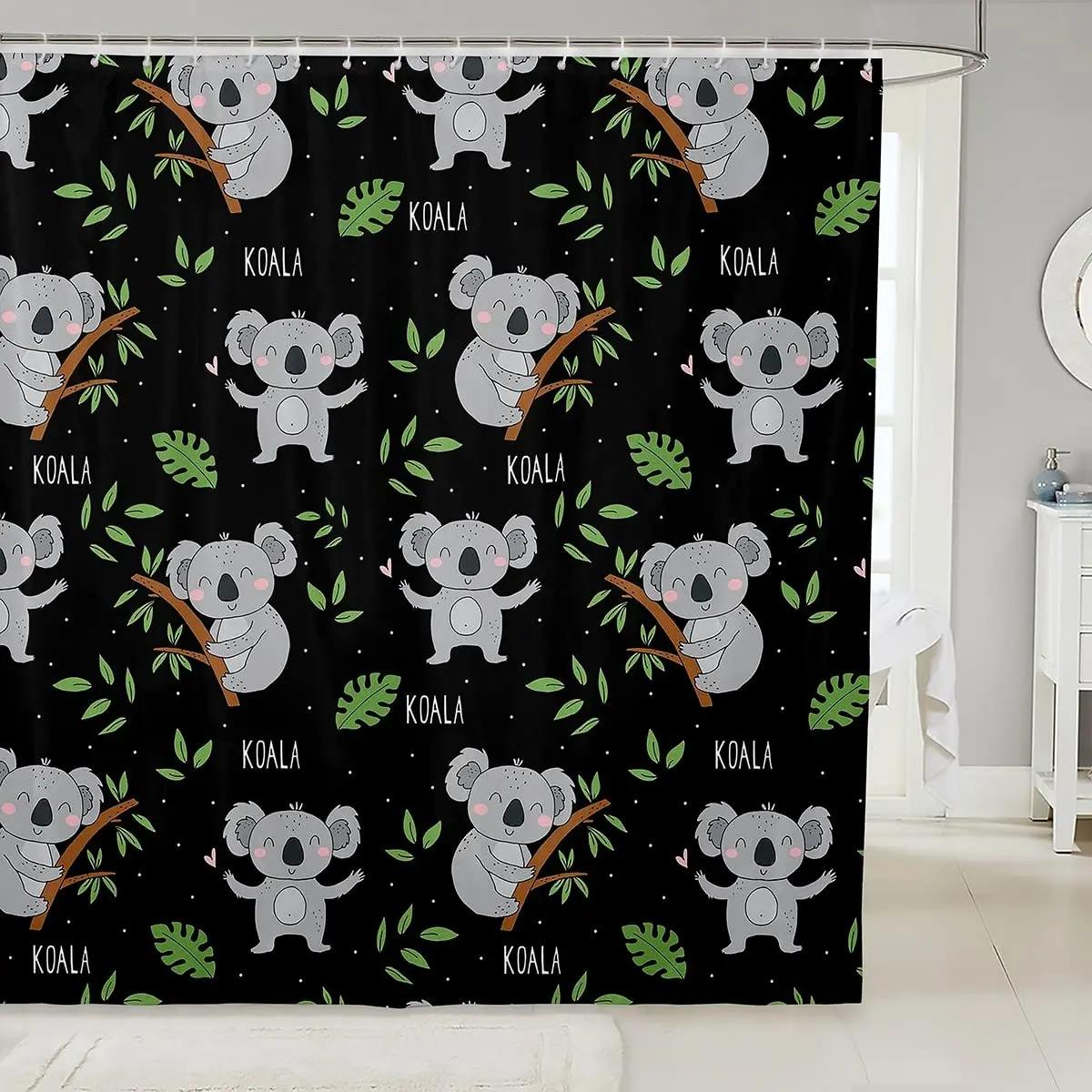 

Koala Shower Curtain Pink Kawaii Little Koala Tree Bear Cute Animals For Bathroom Floral Butterfly Natural Rustic Bath Curtains W60H190(CM)-1 Pcs
