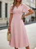 Summer French Elegance: Short Sleeve V-Neck A-Line Midi Dress for Vacation & Commute