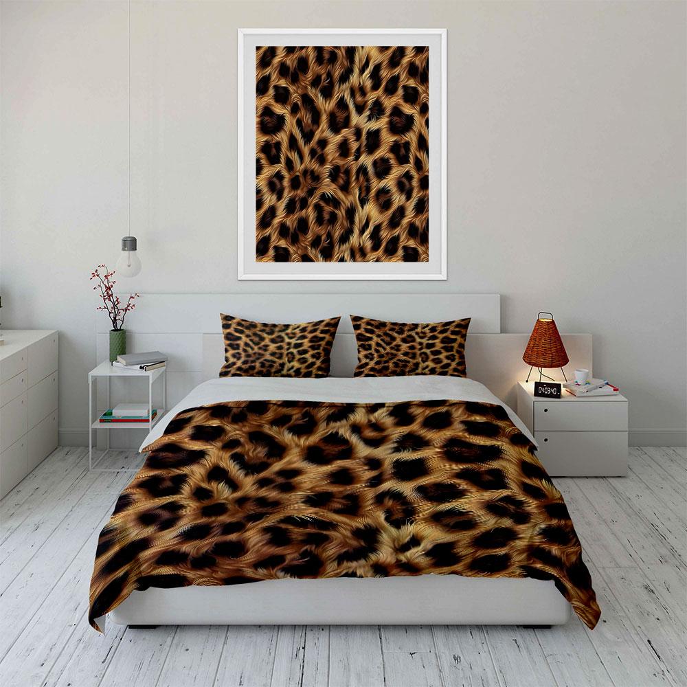 Leopard Print Fur Pattern Bedding Duvet Cover Set (1*Duvet Cover 2*Pillowcases, Without Duvet Insert)