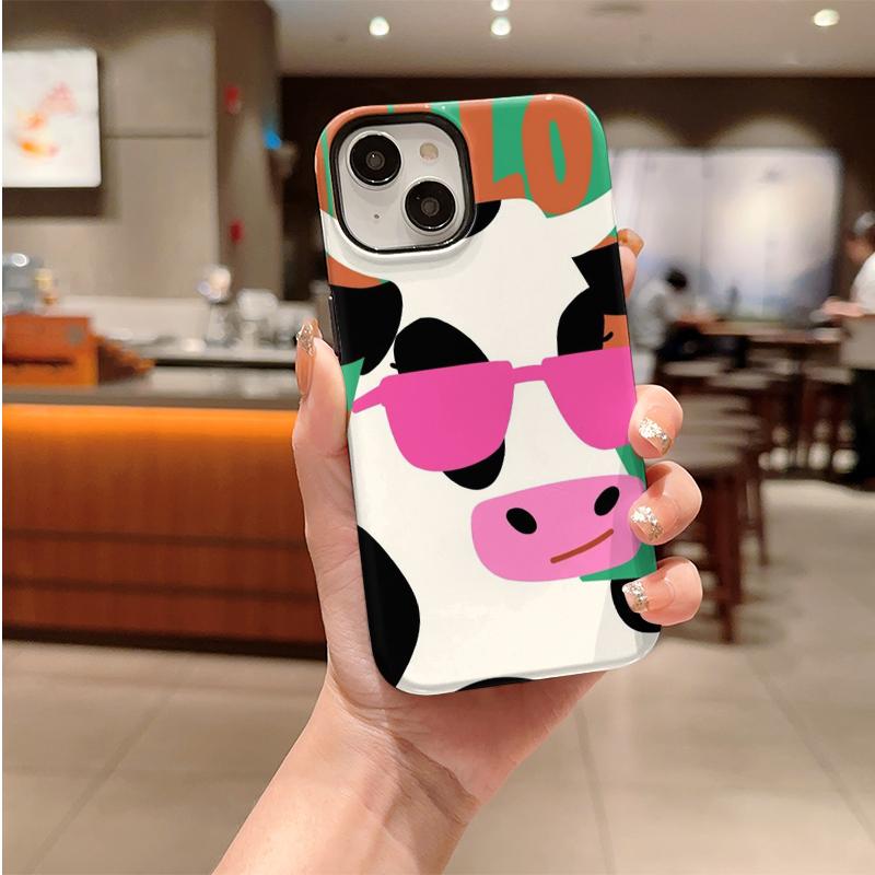 Funky Pop Cow Pink Sunglasses Colorful Abstract Pattern Film Aesthetic Protective Shockproof Bumper Case Cover For iPhone 14 15 16 Pro Max Plus