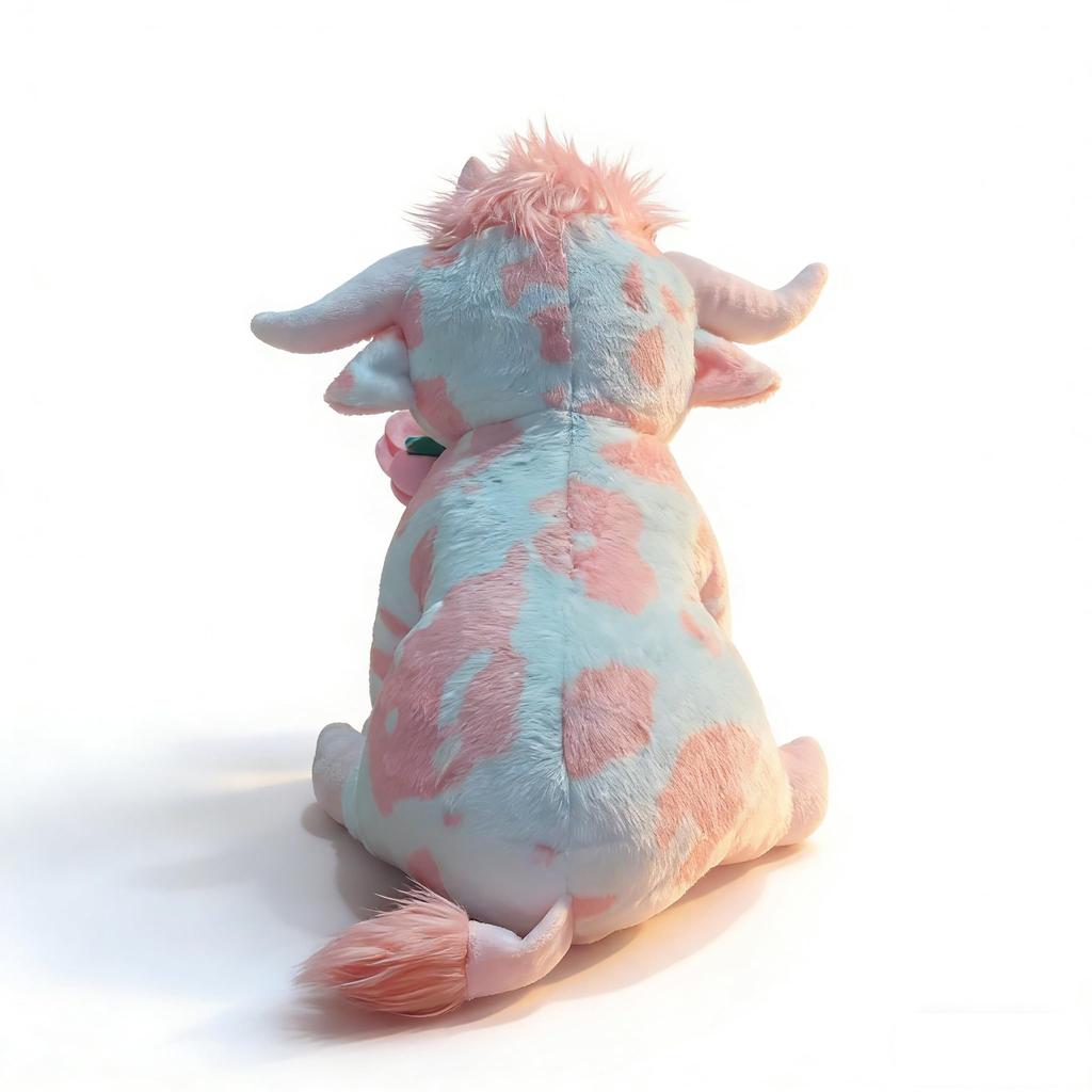 Pink Cow Plush Toy with Heart Embroidery and Rose Cute Stuffed Animal Gift for Christmas or Soft Plush Toy Decoration, Girls, Birthday,