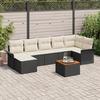 VidaXL 8-Piece Garden Sofa Set with Cushions Black Poly Rattan Acacia 3347355
