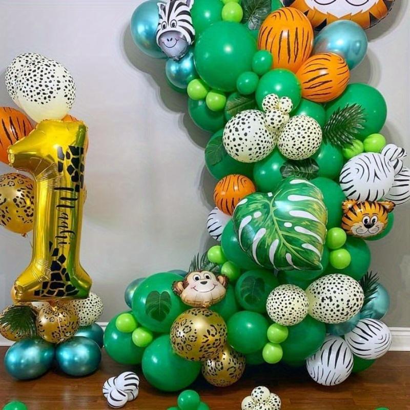 Set de 47 ballons Safari Jungle 30 cm Ballons Imprimé Animalier 25 cm Ballons Confettis Vert Doré Décoration Fête d'Anniversaire