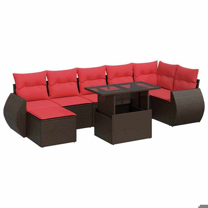 VidaXL Salon de jardin 8pcs avec coussins marron résine tressée acacia, ensemble de canapés d'extérieur, salon de jardin 3326685