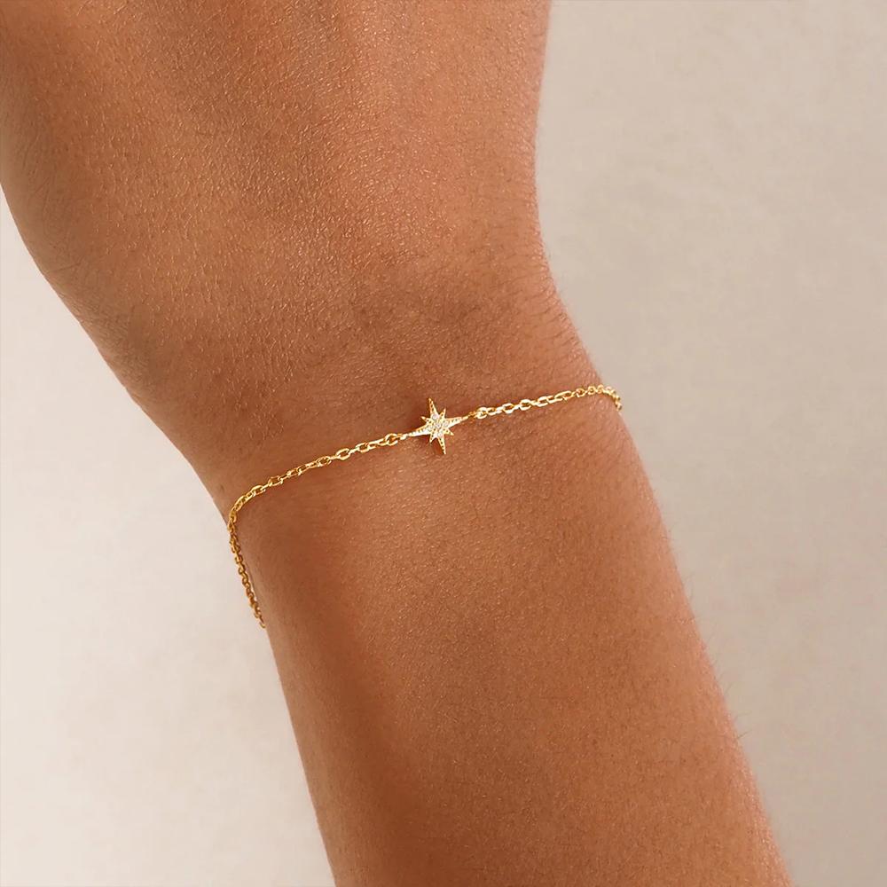 CANNER European American Style Eight-Pointed Star Zircon Bracelet S925 Silver Personality Simple Versatile Bracelet