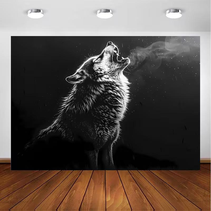 2D Majestic Howling Wolf Black and White Photography Backdrop 47.2x31.5inch/120*80cm
