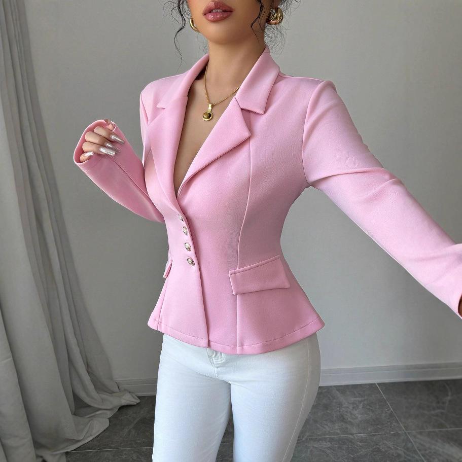 Casual Blazers spring autumn fashion Short jackets women, office lady pink loose thin coats, Single Breasted short suits female