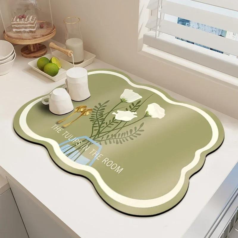 Black Marbling Super Absorbent Tableware Dish Drying Mat Kitchen Bottle Anti-slip Rug Luxury Kettle Dinnerware Bar Counte