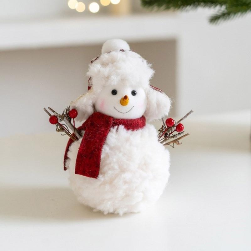 Cartoon Scarf and Hat Snowman Figurine Plush Toy Cartoon Festival Snowman Stuffed Dolls Winter Christmas Desktop Decors