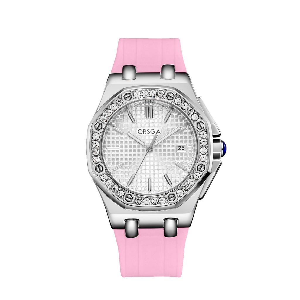 Damen Armbanduhr Luxus Diamant Wasserdicht Datum Leuchtend Damenuhr Gummiarmband