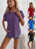 2025 Spring/Summer European American Fashion Ribbed Brushed Solid Color Round Neck Short Sleeve T-shirt
