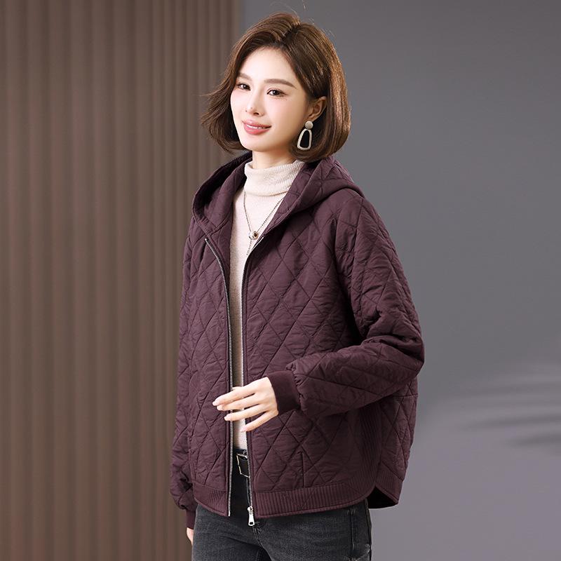 Women's 2024 Winter Casual Quilted Cotton Hooded Jacket, Loose Fit, Plus Size, Solid Color, Thick and Warm.