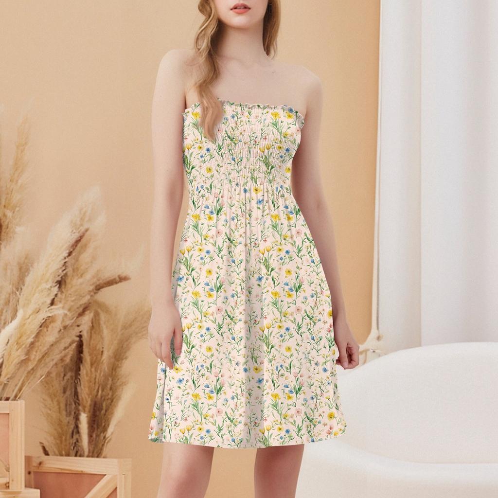 Fashionable Women's Casual Tube Top Print Sleeveless Dress