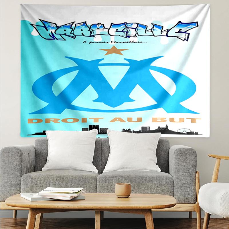 Olympique-de-Marseille Print Tapestry, Backdrop, Easy Setup, Ideal for Bedroom, Office & Living Room, with Aesthetic Wall Hanging Decor.