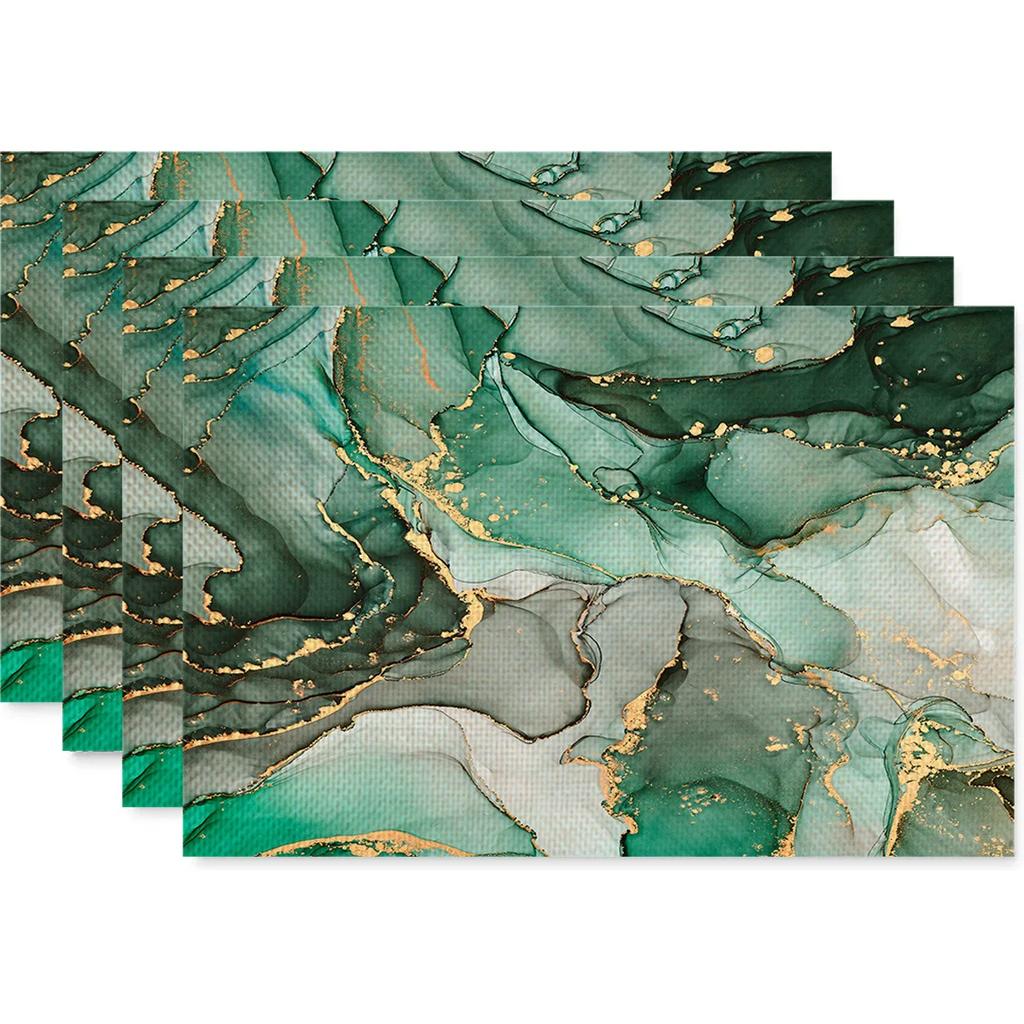 Anti Fouling and Heat-insulating Table Mat 4PC Placemat Watercolor Marble Printed Fabric Linen Placemat  Western Style Placemat