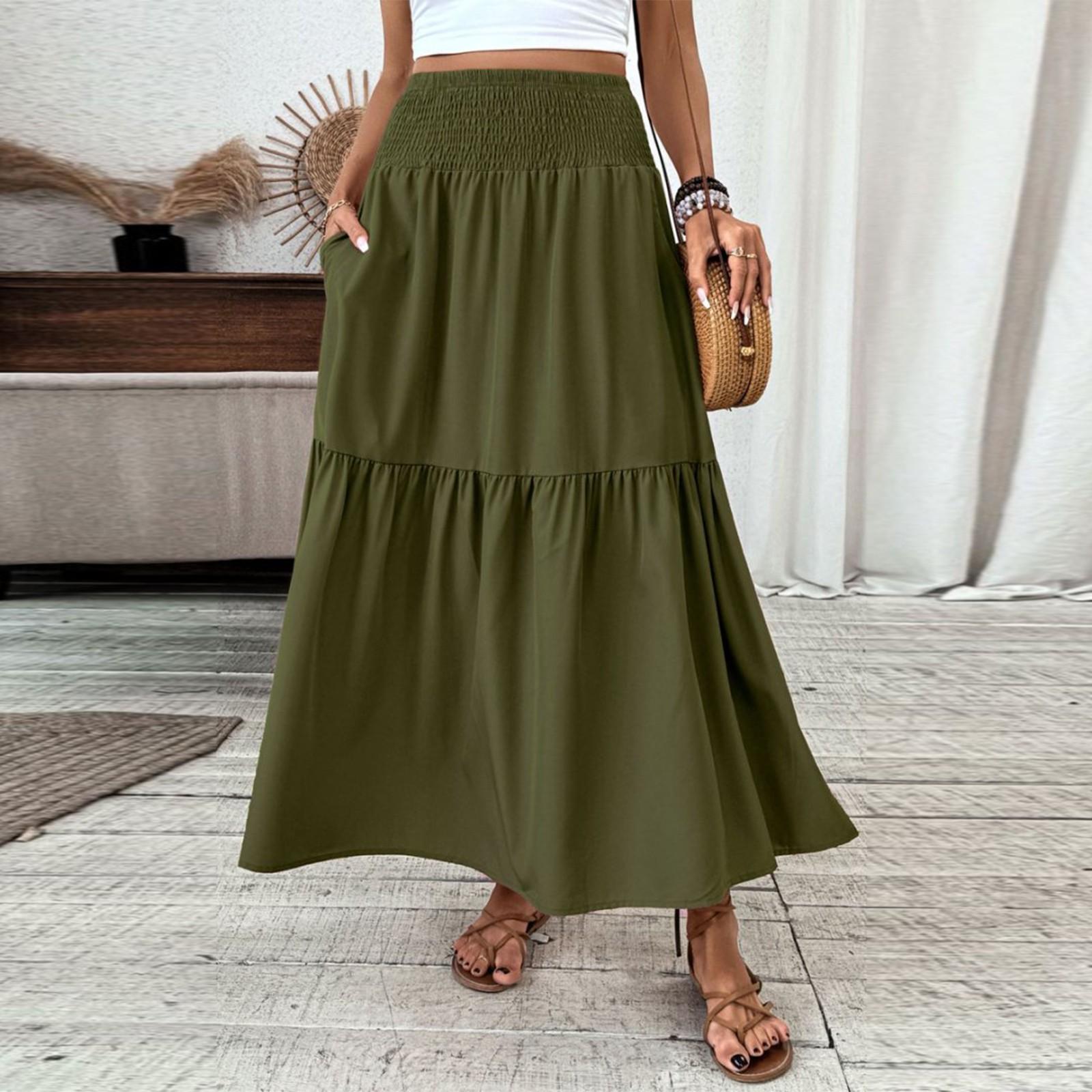 

Женская модная плиссированная юбка с цветочным принтом и эластичным поясом, свободная юбка-трапеция с карманом L