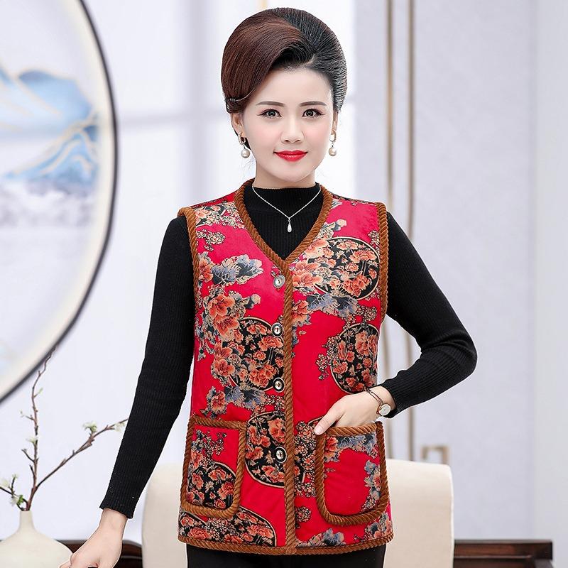 Women's vest autumn and winter velvet thickened vest old lady padded jacket vest